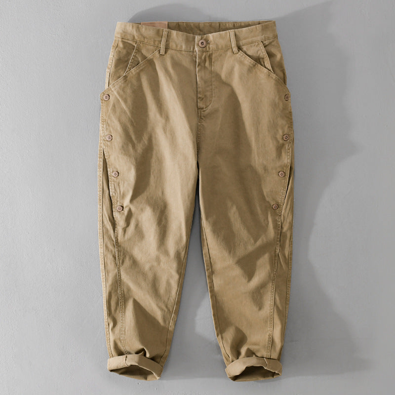 Men's casual tapered pants with side button placket and cuffs Chichicherry