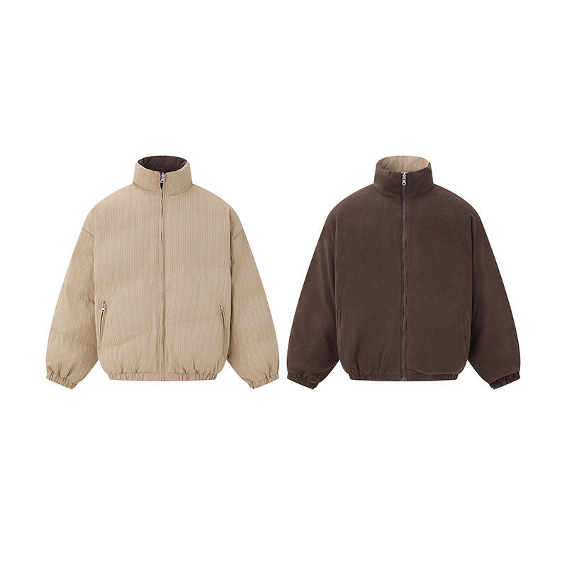 Unisex Reversible Boxy Jacket with Quilted Outer and Fleece Inner Side Chichicherry