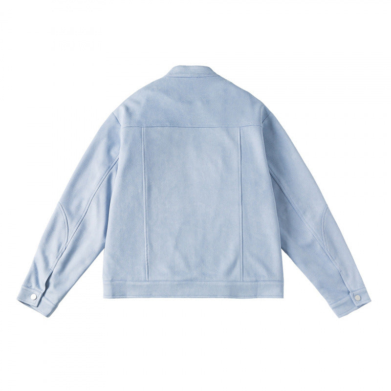 Unisex Short-cut boxy velour blouson jacket with stand-up collar and chest zippers Chichicherry