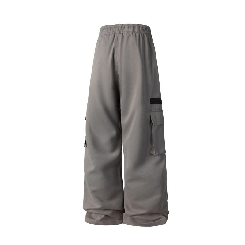 Men's Wide Cargo Pants in Oversized Cut with Elastic Drawstring Waistband and Multifunctional Pockets Chichicherry