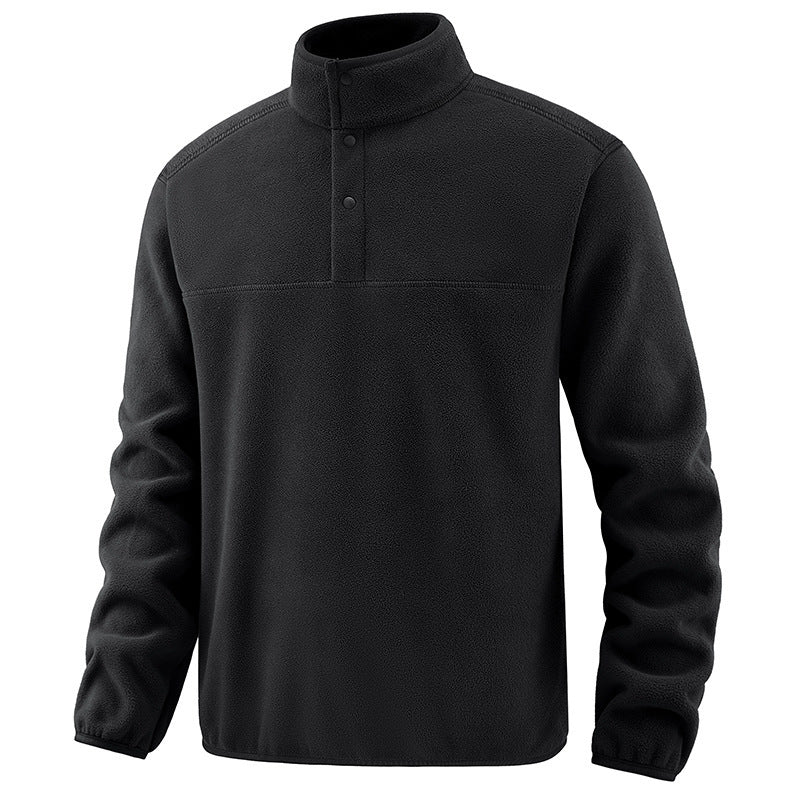 Men's Casual Thermal Fleece Sweater with Button Placket and Elastic Cuffs Chichicherry