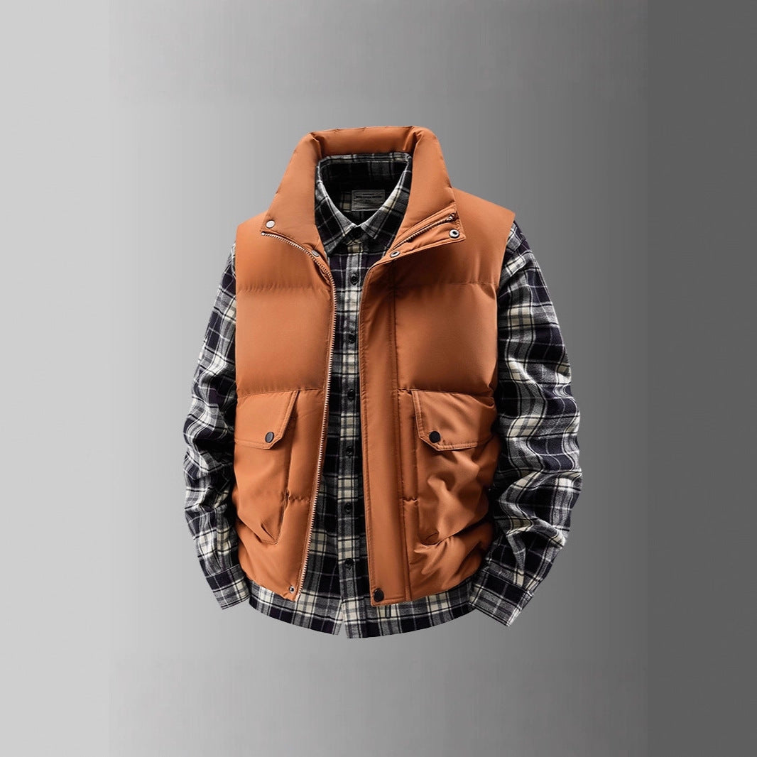 Men's Padded Quilted Vest with Utility Pockets and High Standing Collar Chichicherry