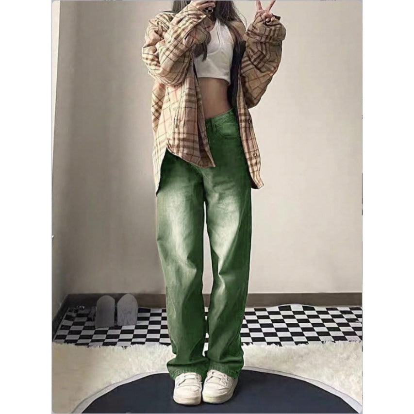 Women High-Waist Relaxed-Straight Denim Trousers with Wide Leg Chichicherry