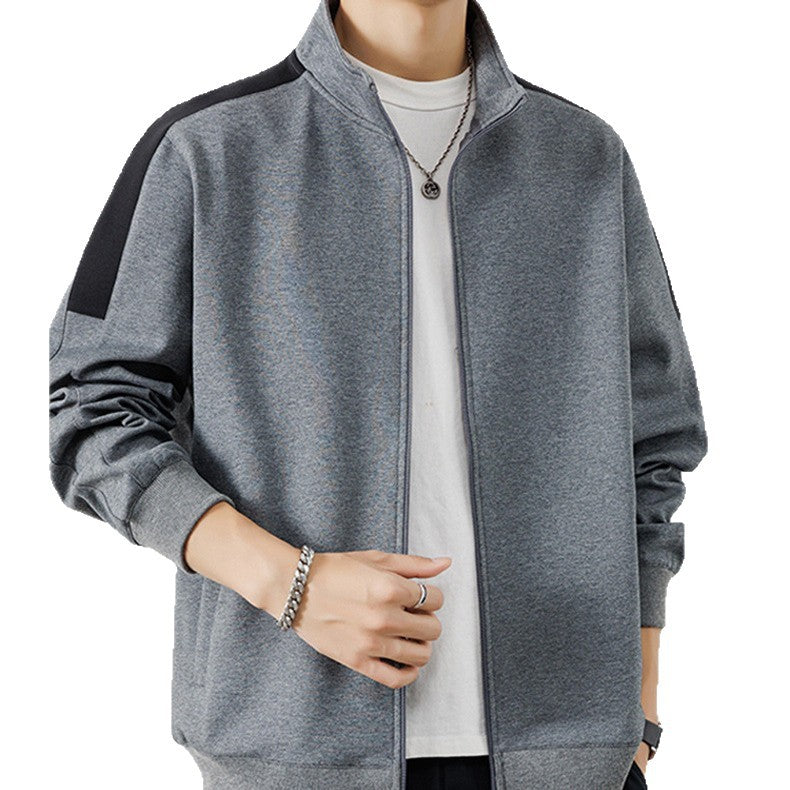 Men's Lightweight Zip Training Jacket in Minimal Style with Stand-Up Collar and Contrast Piping Chichicherry