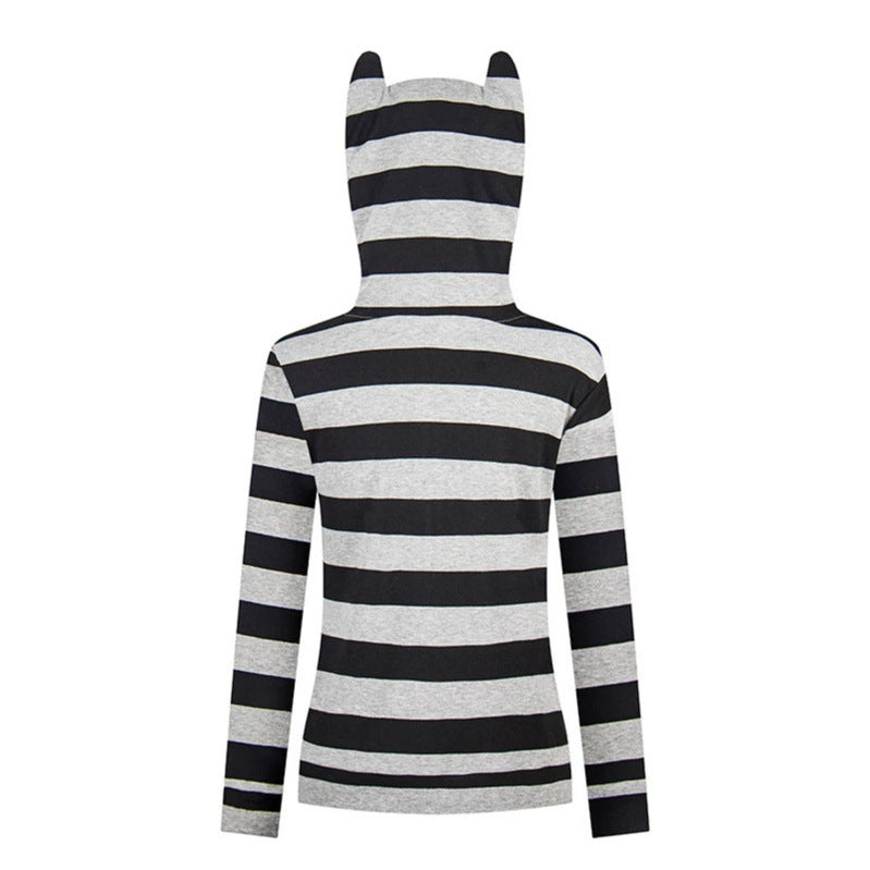 Women's hooded jacket with ears, striped zip cardigan and star appliqués Chichicherry