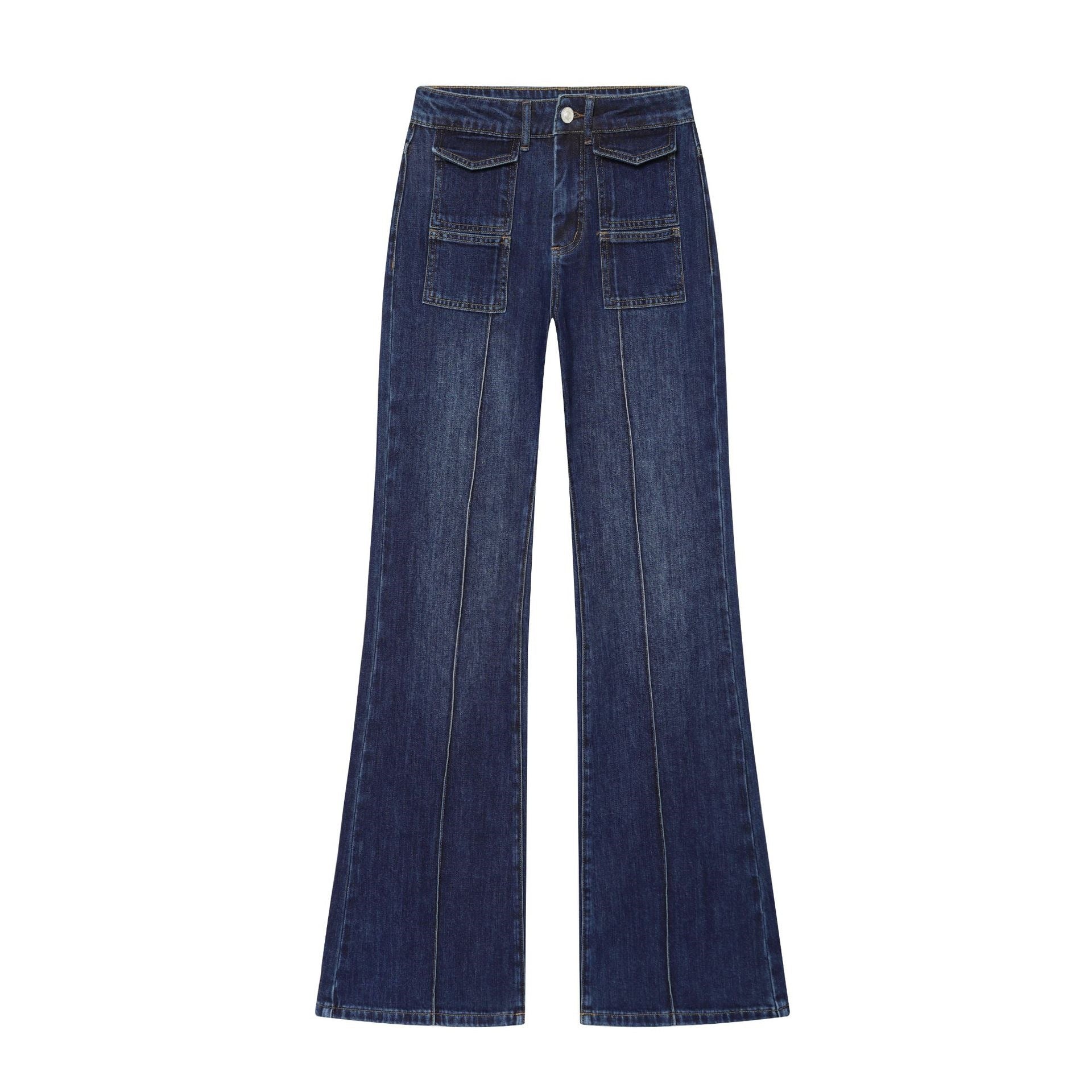 Women's wide high-waist jeans with patch pockets and crease Chichicherry