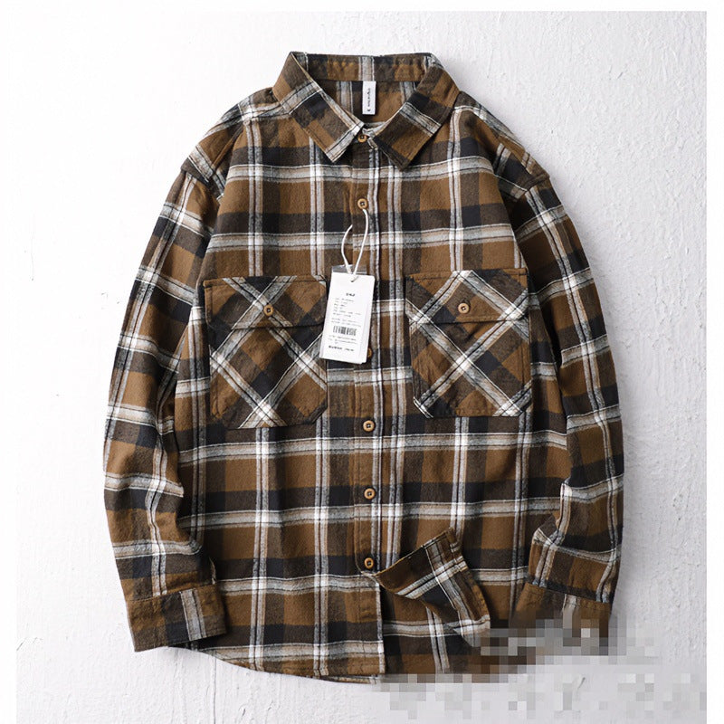 Herren Oversize Kariertes Flanell-Hemdjacke mit aufgesetzten Pattentaschen Chichicherry