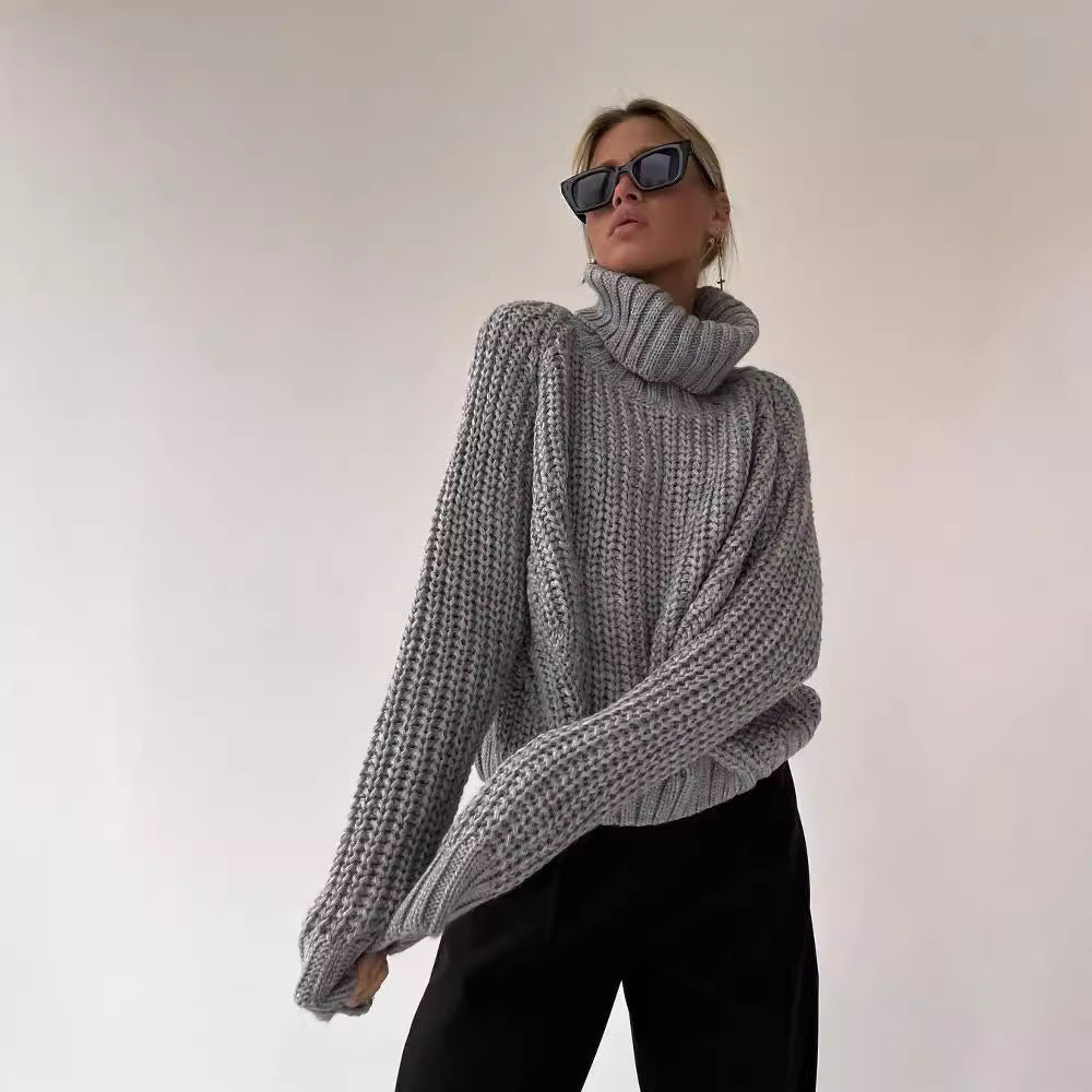 Damen Oversized Grobstrick-Pullover mit Rollkragen und weitem Schnitt Chichicherry