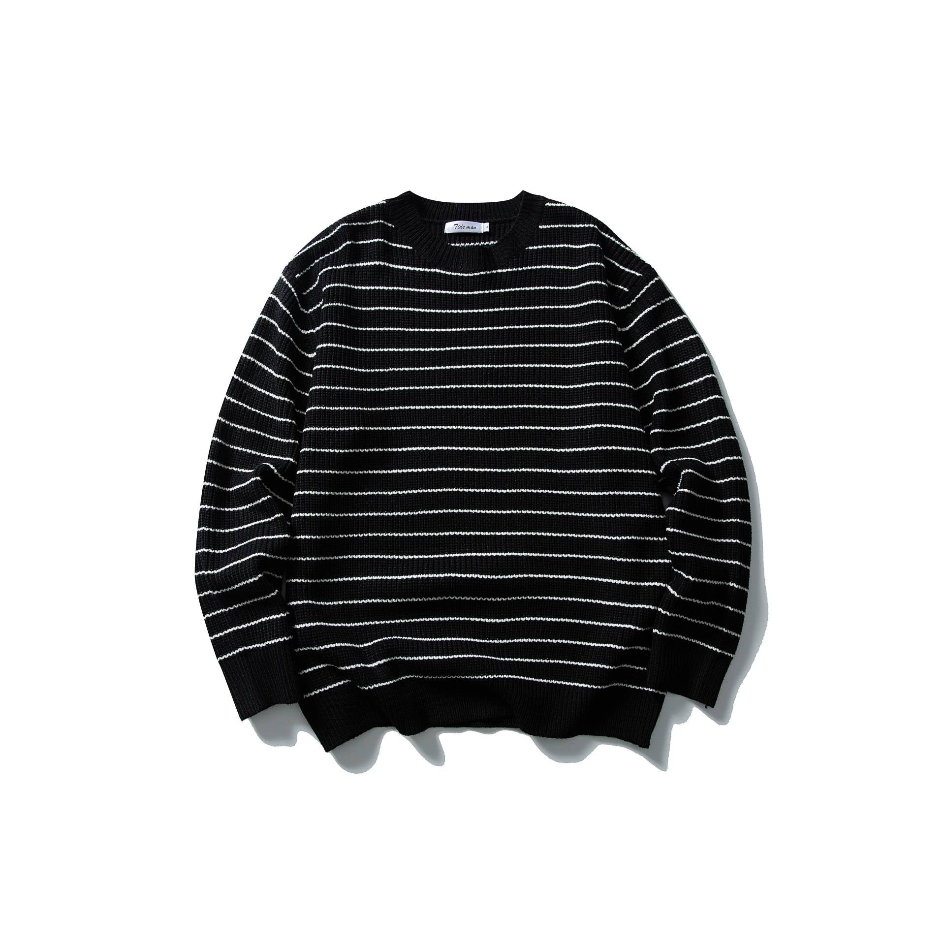 Unisex Striped Knit Sweater in Breton Look with Chunky Rib Structure and Round Neck Chichicherry