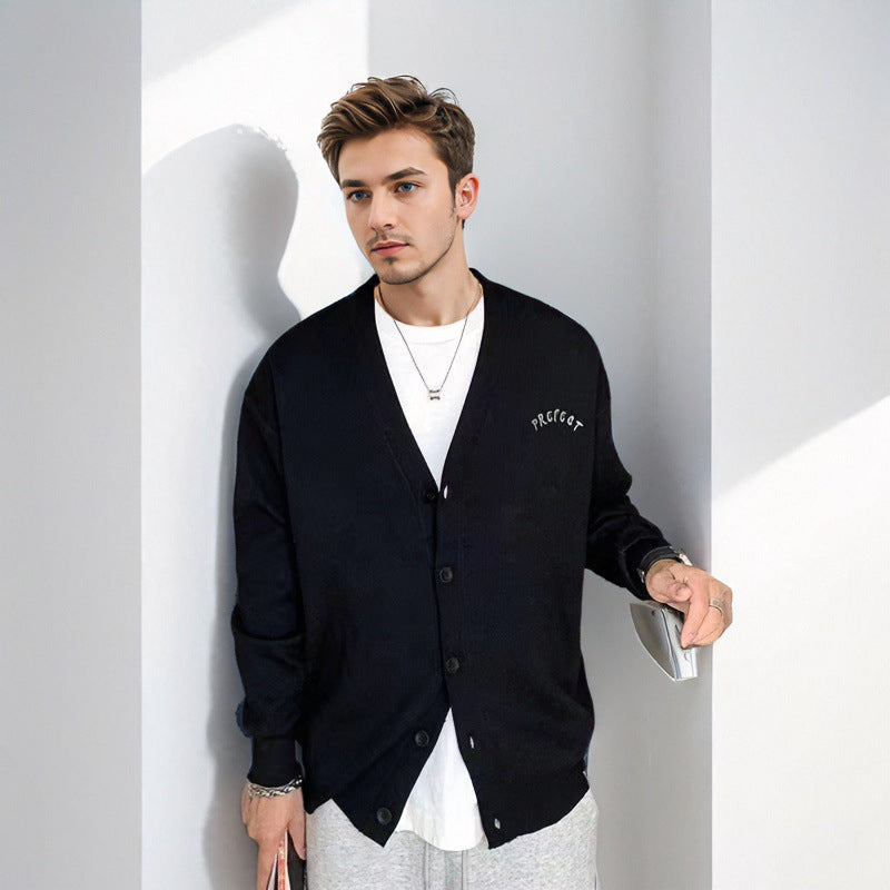 Herren Oversized Grafik‑Intarsienpullover mit tiefem Rückmotiv und Rundhalsausschnitt Chichicherry