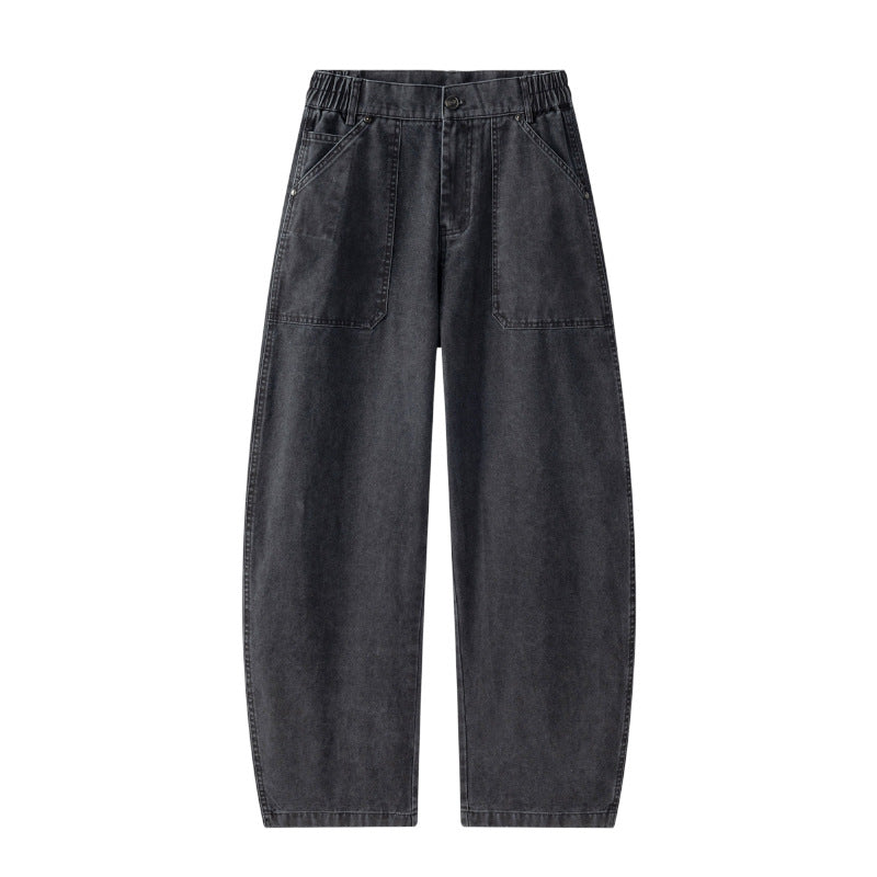 Women's Utility Denim Pants with High Waist, Extra Wide Leg and Patch Pockets Chichicherry