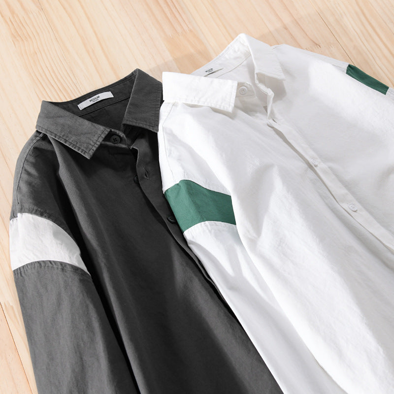 Men's Lightweight Cotton Layering Shirt with Contrast Shoulder Panel and Concealed T-Shirt Chichicherry