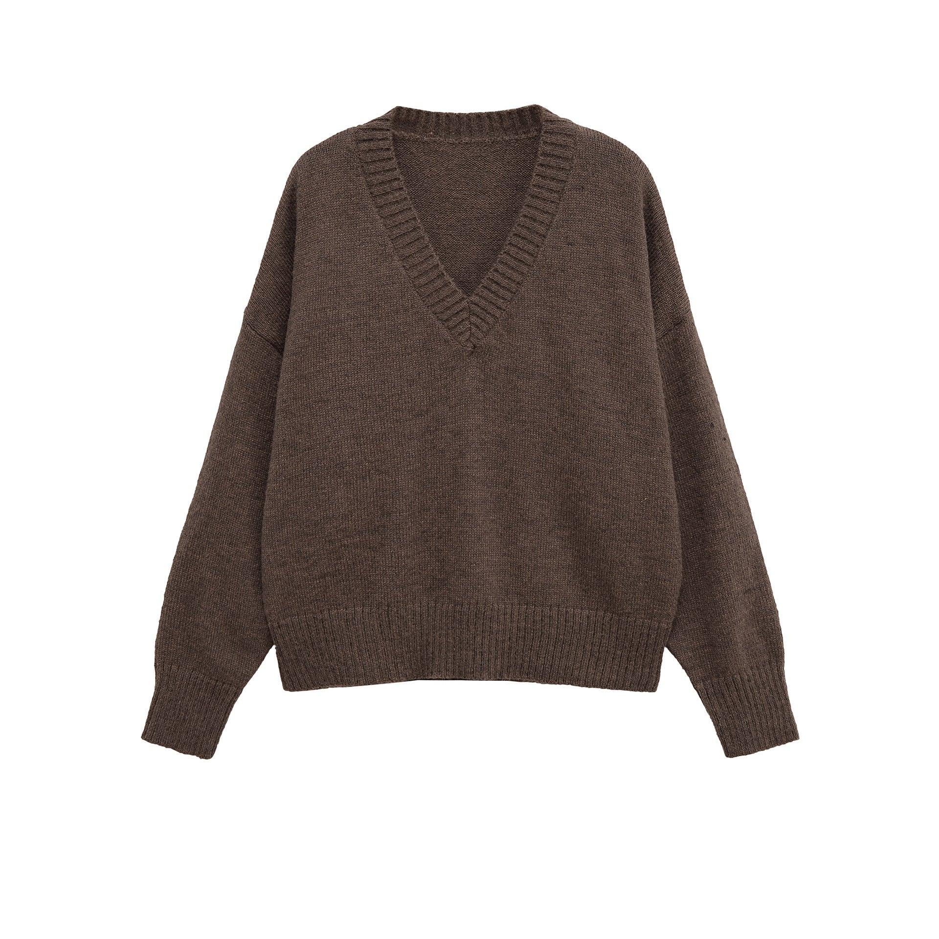 Women's Oversized V-Neck Knit Sweater with Kangaroo Pocket Chichicherry