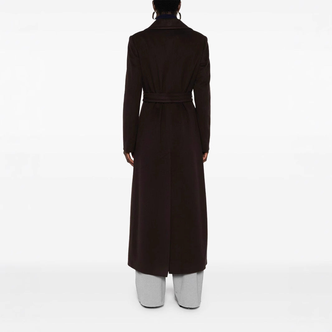Women's long wrap coat made of wool blend with tie belt and wide lapels Chichicherry
