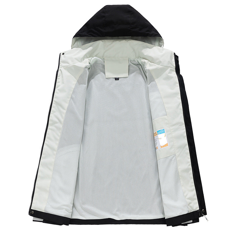 Men's three-layer water-repellent hooded outdoor jacket with mesh lining and concealed zipper Chichicherry