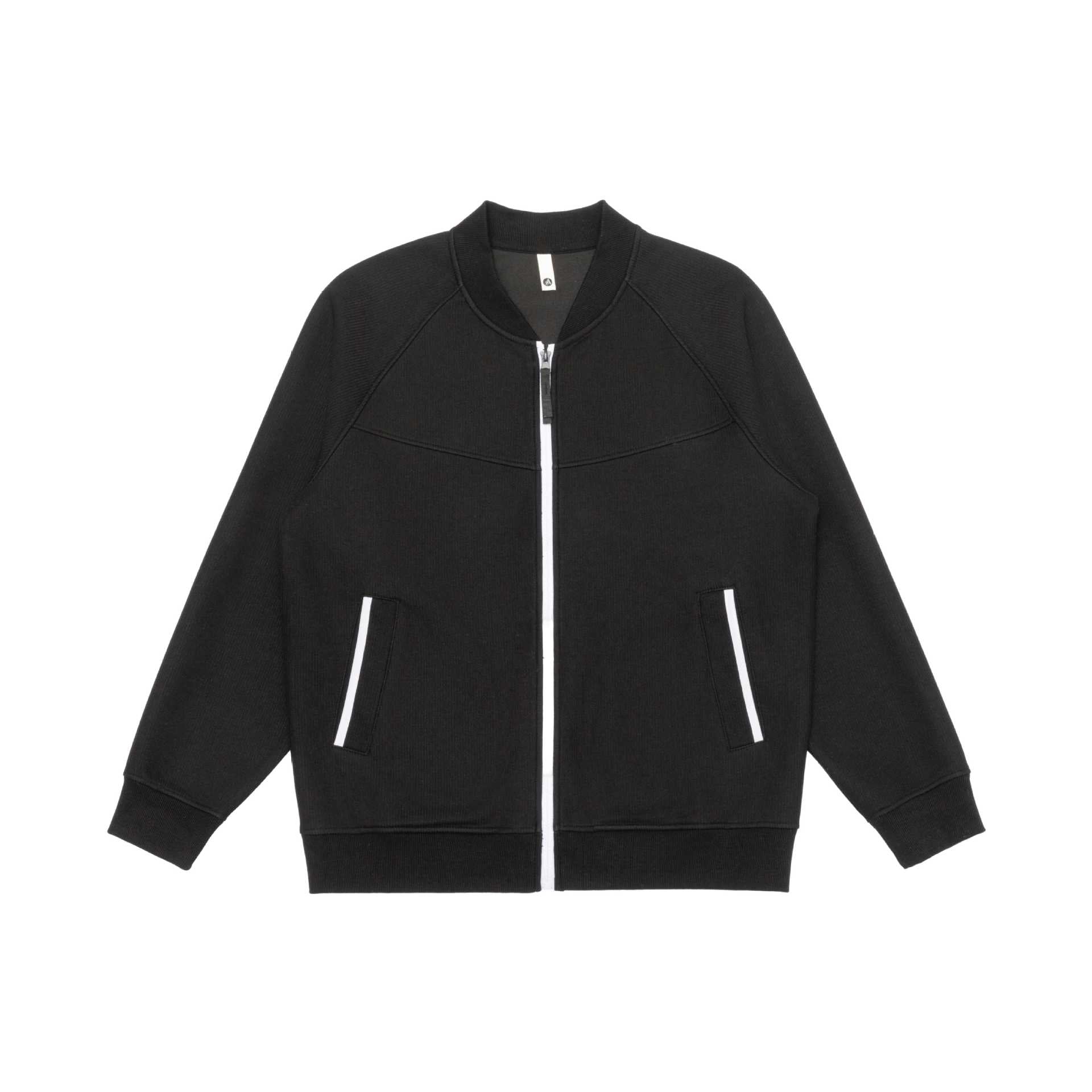 Unisex bomber-style sweat jacket with full-length zipper, raglan sleeves, and contrast trim Chichicherry