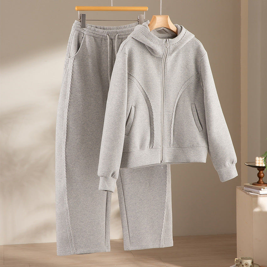 Women's Soft High-Waist Jogging Pants made of Teddy Fleece with Wide Leg and Drawstring Chichicherry