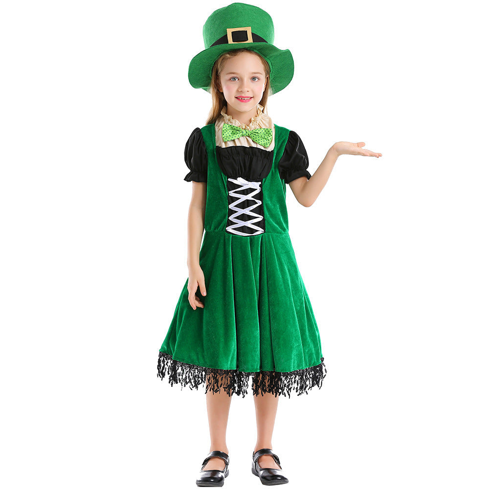 Girl Leprechaun Costume with Green Hat and Fringe Chichicherry