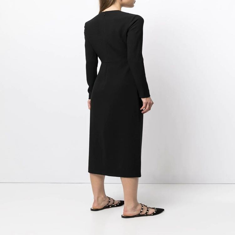 Women's Tailored Midi Dress with Long Sleeve, Front Slit and Clean Tailoring Chichicherry