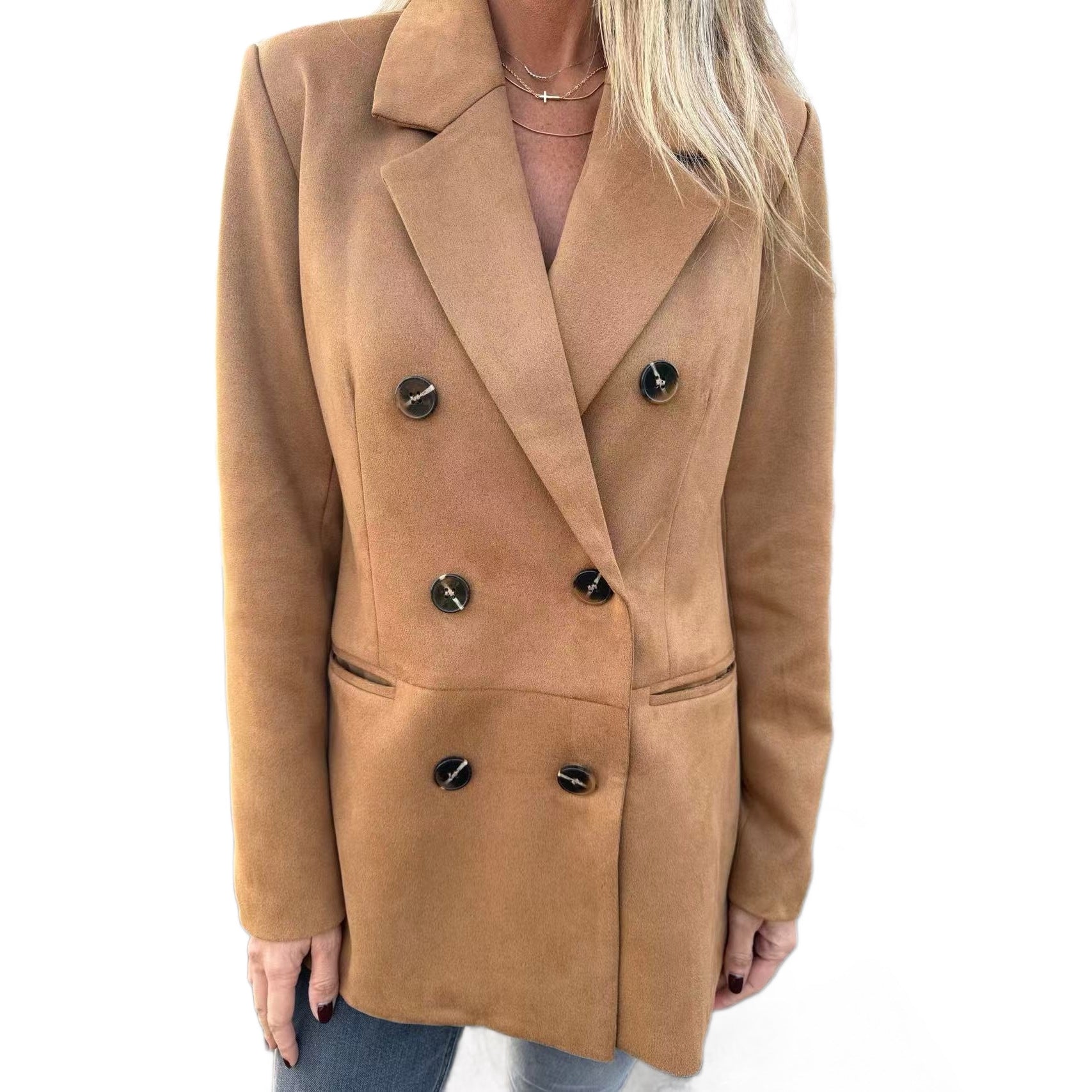 Women Double-breasted coat in velvet look with lapel collar Chichicherry