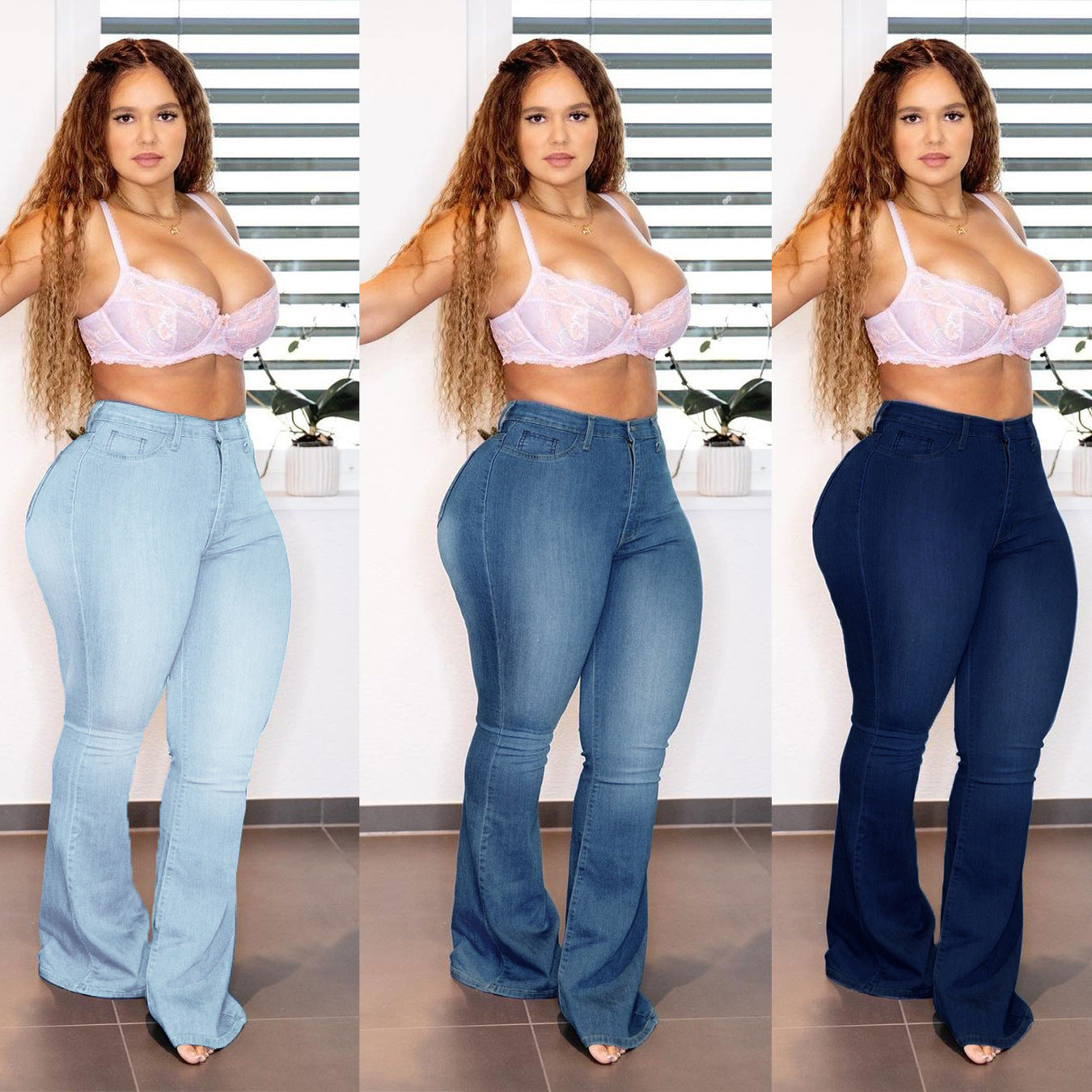 Ladies High-Waist Flared Jeans in figure-enhancing Curvy Cut Chichicherry