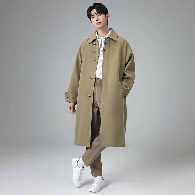 Men's long-cut coat in modern duffle style with toggle fastenings and striped interior lining Chichicherry