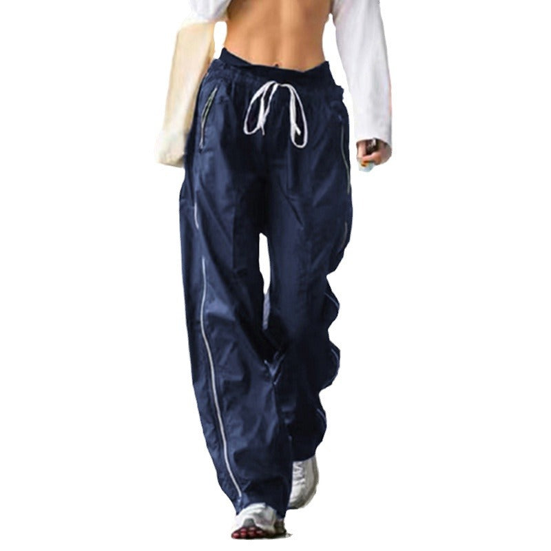 Women Loose Fit Trackpants with Drawstring and Contrast Stitching Chichicherry