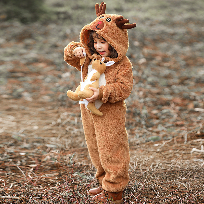 Girls Plush Reindeer Overall with Hood and Ears Chichicherry
