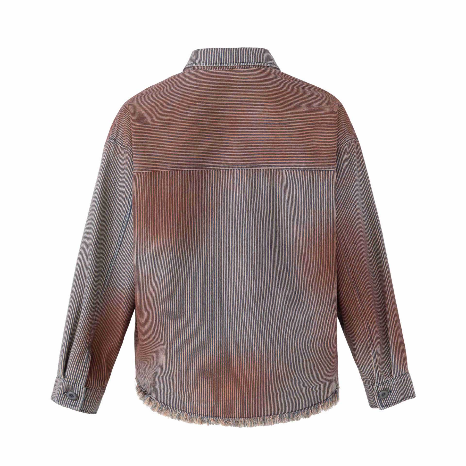 Women's overshirt jacket made of striped denim with fringes and used details Chichicherry