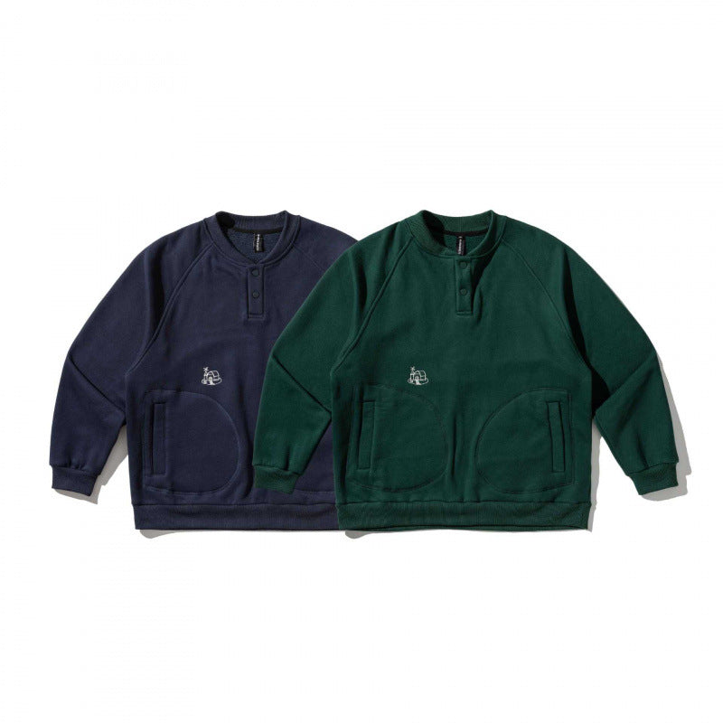 Unisex Oversize Sweatshirt with Henley placket, raglan sleeves and round hand pockets Chichicherry