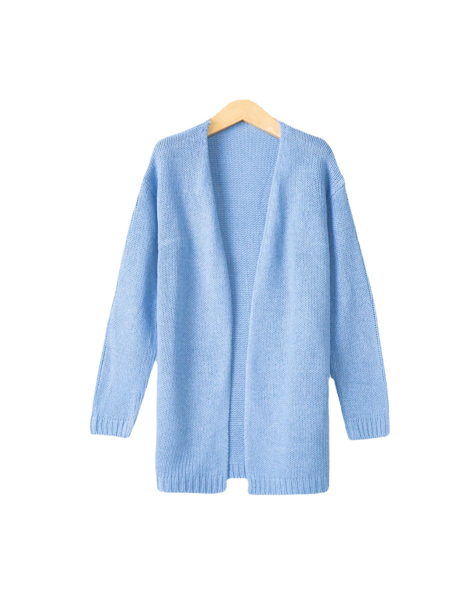 Women Longline Knit Cardigan without Closure with Open Front and Fine Rib Edge Chichicherry