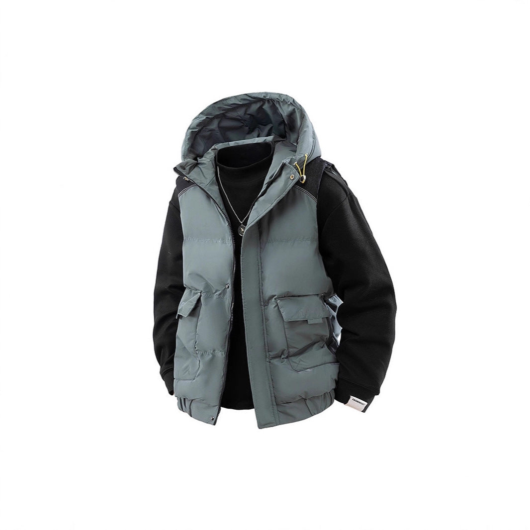 Men's Quilted Outdoor Vest with Hood, Cargo Pockets and Adjustable Hem Chichicherry