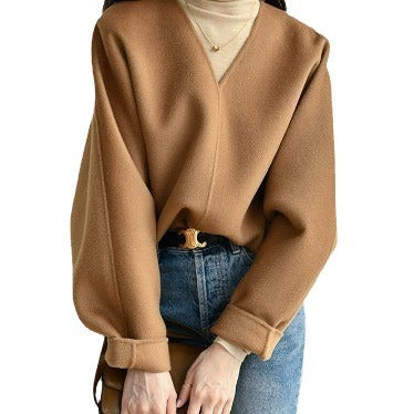 Women Wool Sweater with V-Neck Chichicherry