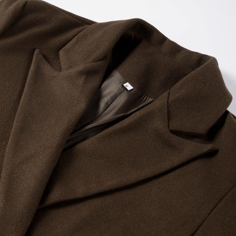 Women's Double-Breasted Maxi Wool Blend Coat with Slim Silhouette and Dropped Lapel Chichicherry