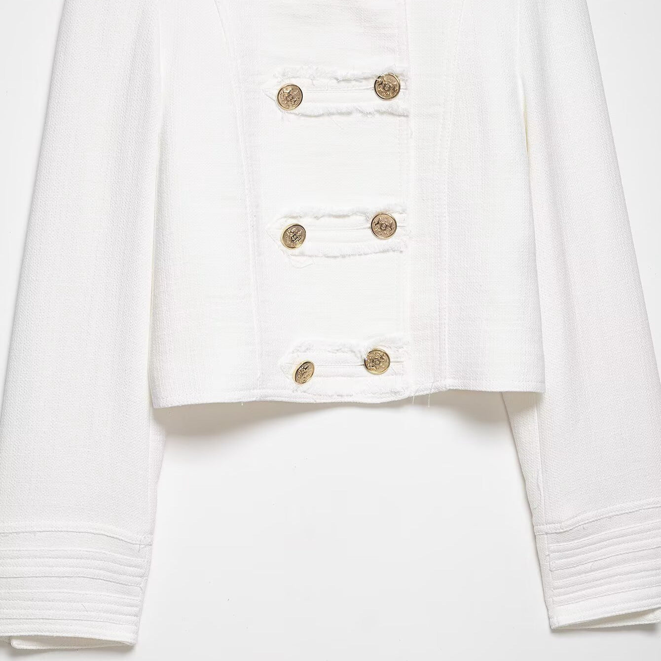 Ladies short jacket in nautical style with double-breasted decorative button placket and stand-up collar Chichicherry