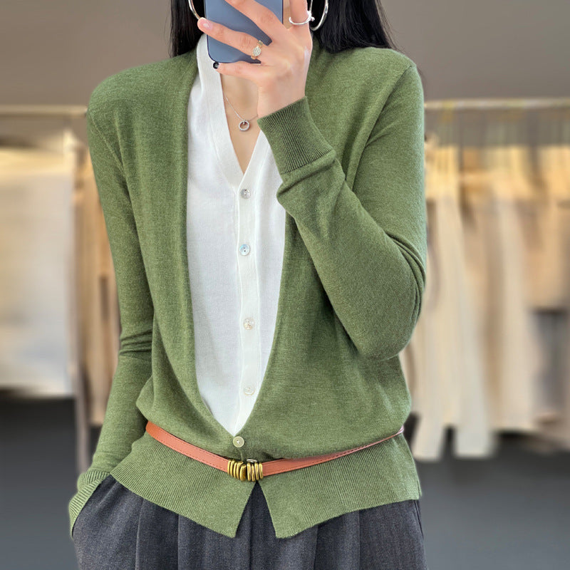 Ladies Lightweight Open Fine Knit Cardigan with Asymmetrical Pointed Edge and Fitted Silhouette Chichicherry