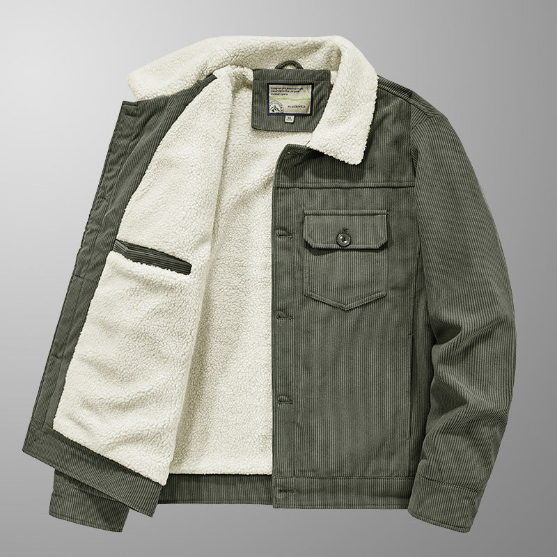 Men's cord trucker jacket with Sherpa lining, chest flap pocket and straight hem Chichicherry