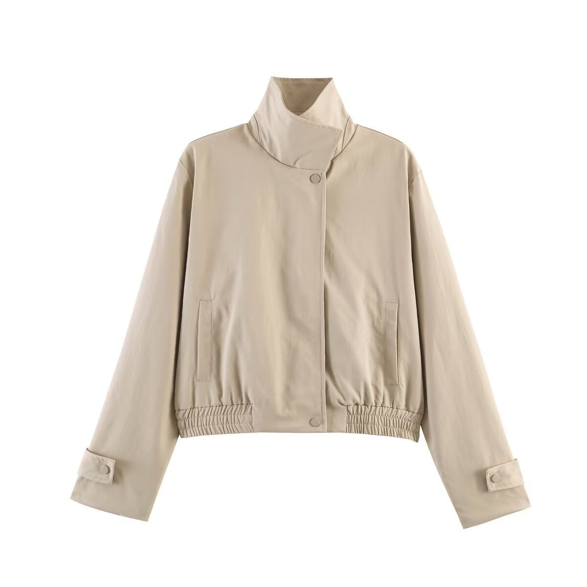 Women’s short-cut minimalist blouson jacket made of soft vegan leather with a lapel collar and elastic hem Chichicherry