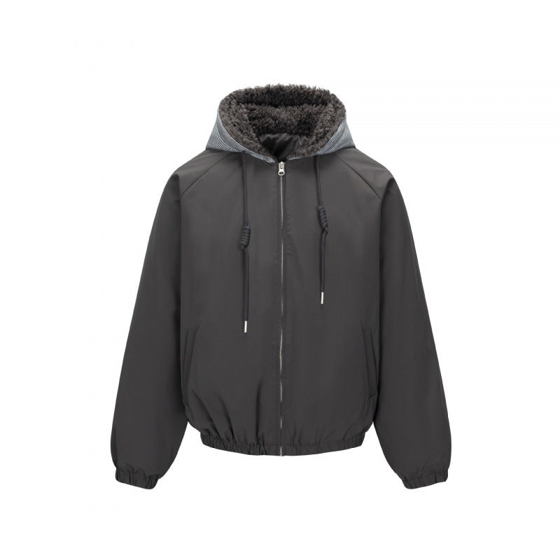 Men's Padded Hoodie Jacket in Bomber Style with Teddy Lining and Elastic Hem Chichicherry