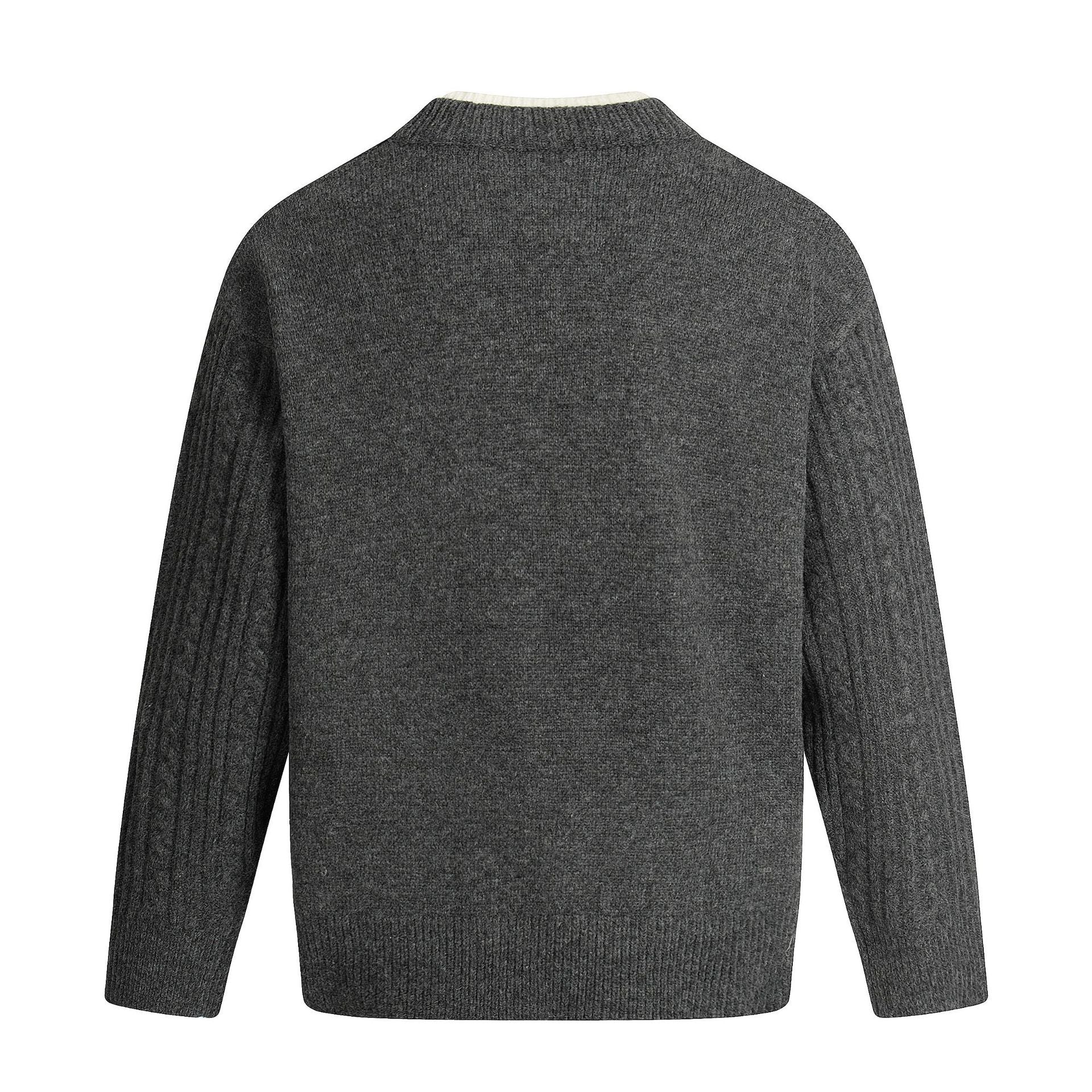Men's cable knit sweater with V-insert and double roll collar Chichicherry
