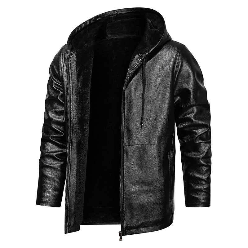Men's faux leather hoodie jacket with teddy fleece lining and slim silhouette Chichicherry