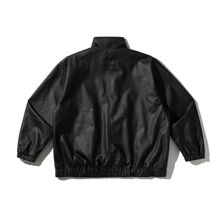 Men's leather look bomber jacket with stand-up collar and toggle fasteners Chichicherry