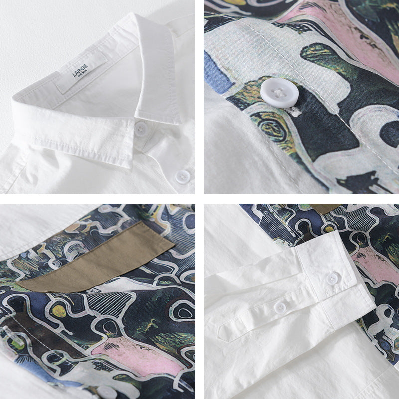 Men's cotton shirt with large art print chest patch and Kent collar Chichicherry