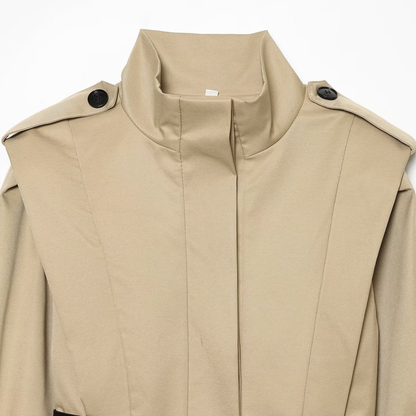 Women Short Cape Trench with High Funnel Collar and Waist Belt Chichicherry