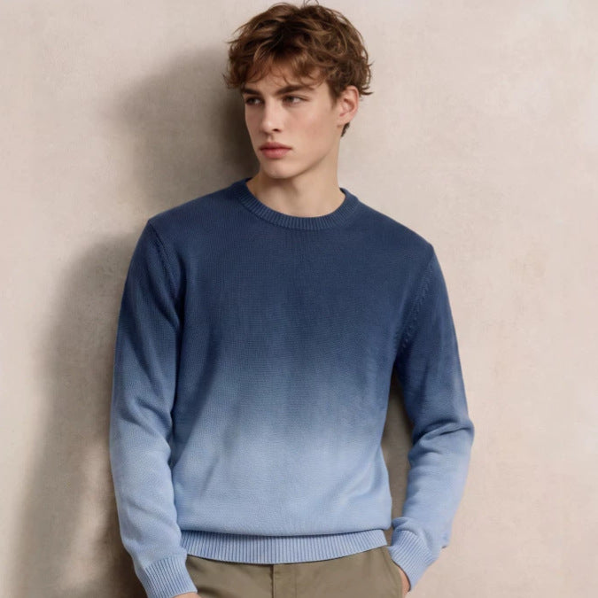 Herren Feinstrick-Pullover mit Dip-Dye-Effekt und Rundhalsausschnitt Chichicherry