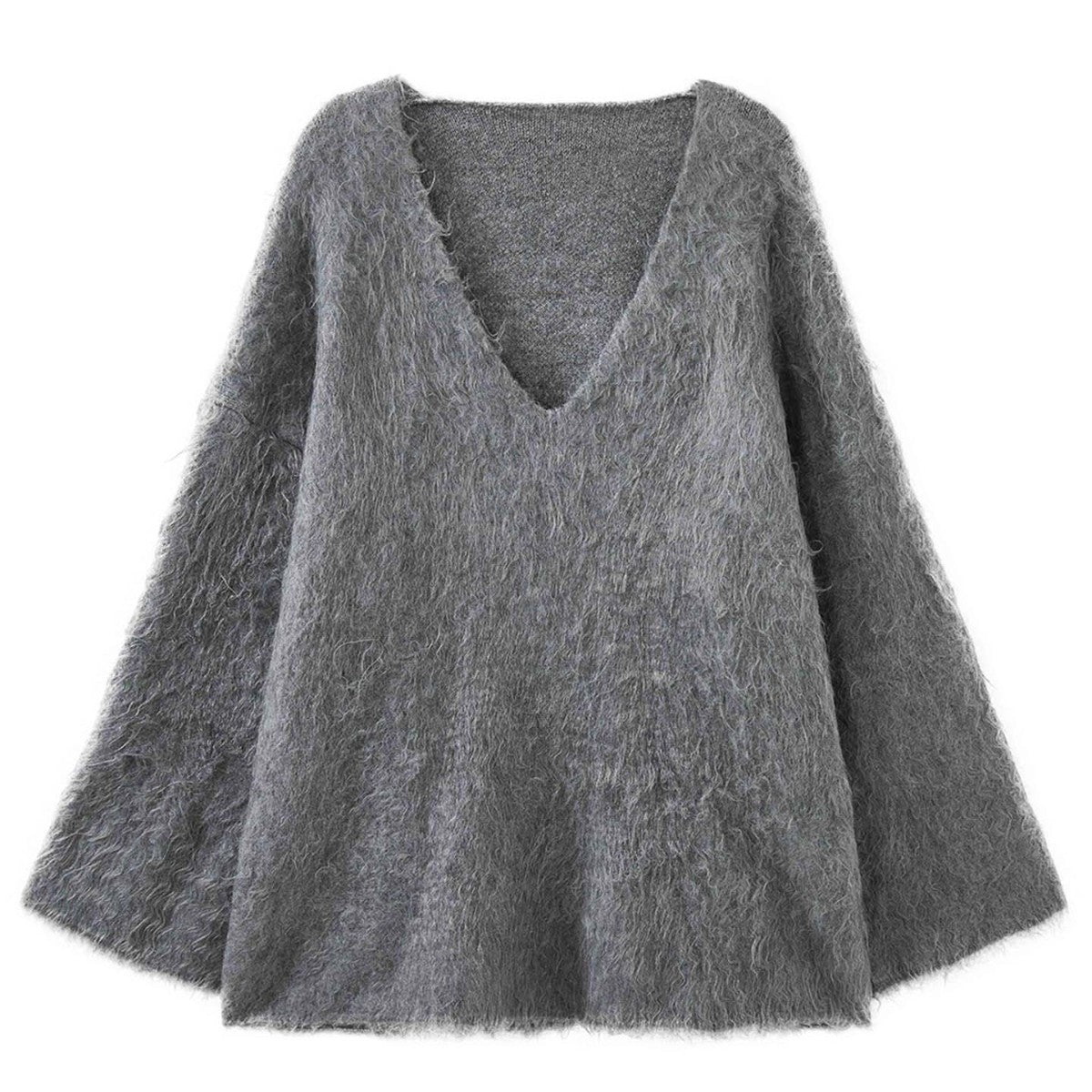 Women Cozy V-Neck Flokati Cardigan with Oversize Silhouette Chichicherry