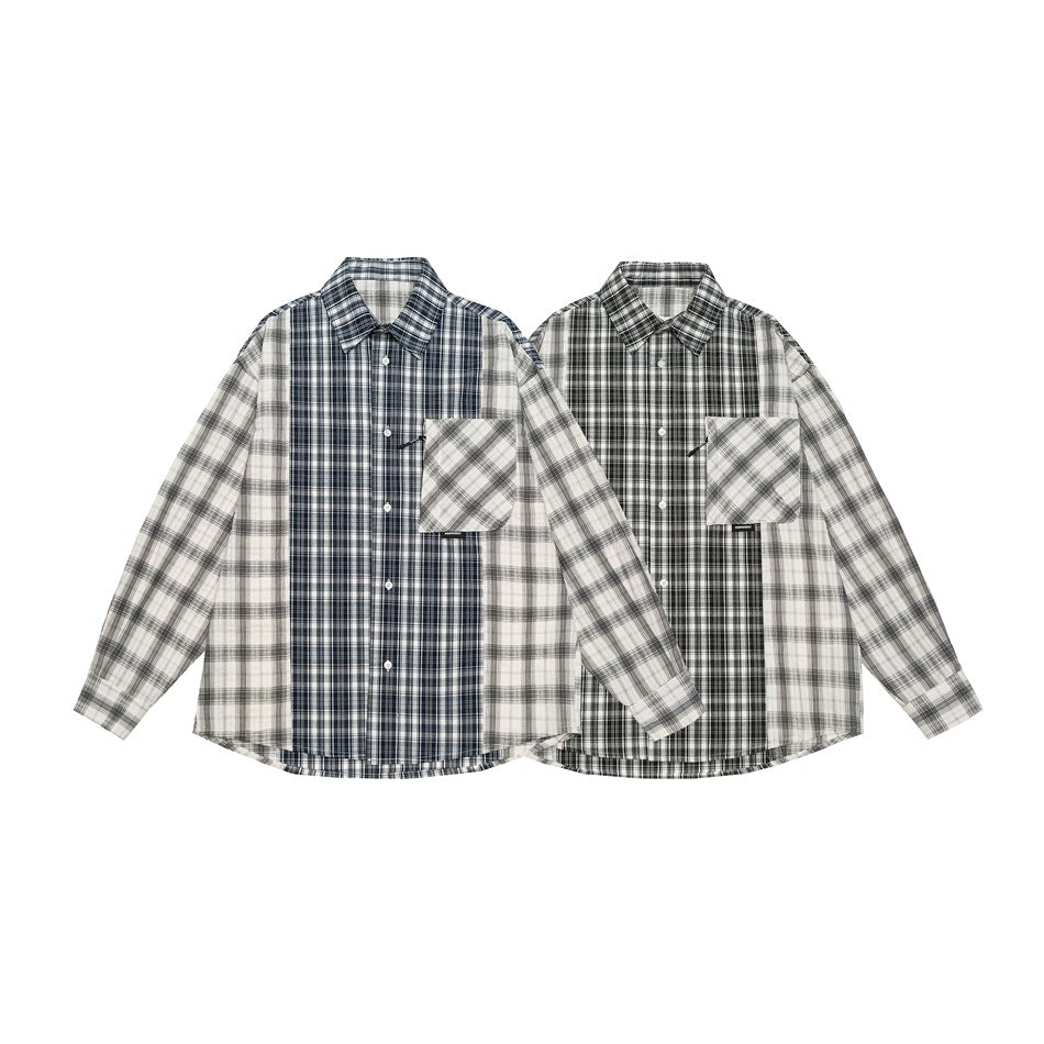 Unisex Checkered Overshirt in Patchwork Look with Chest Pocket Chichicherry