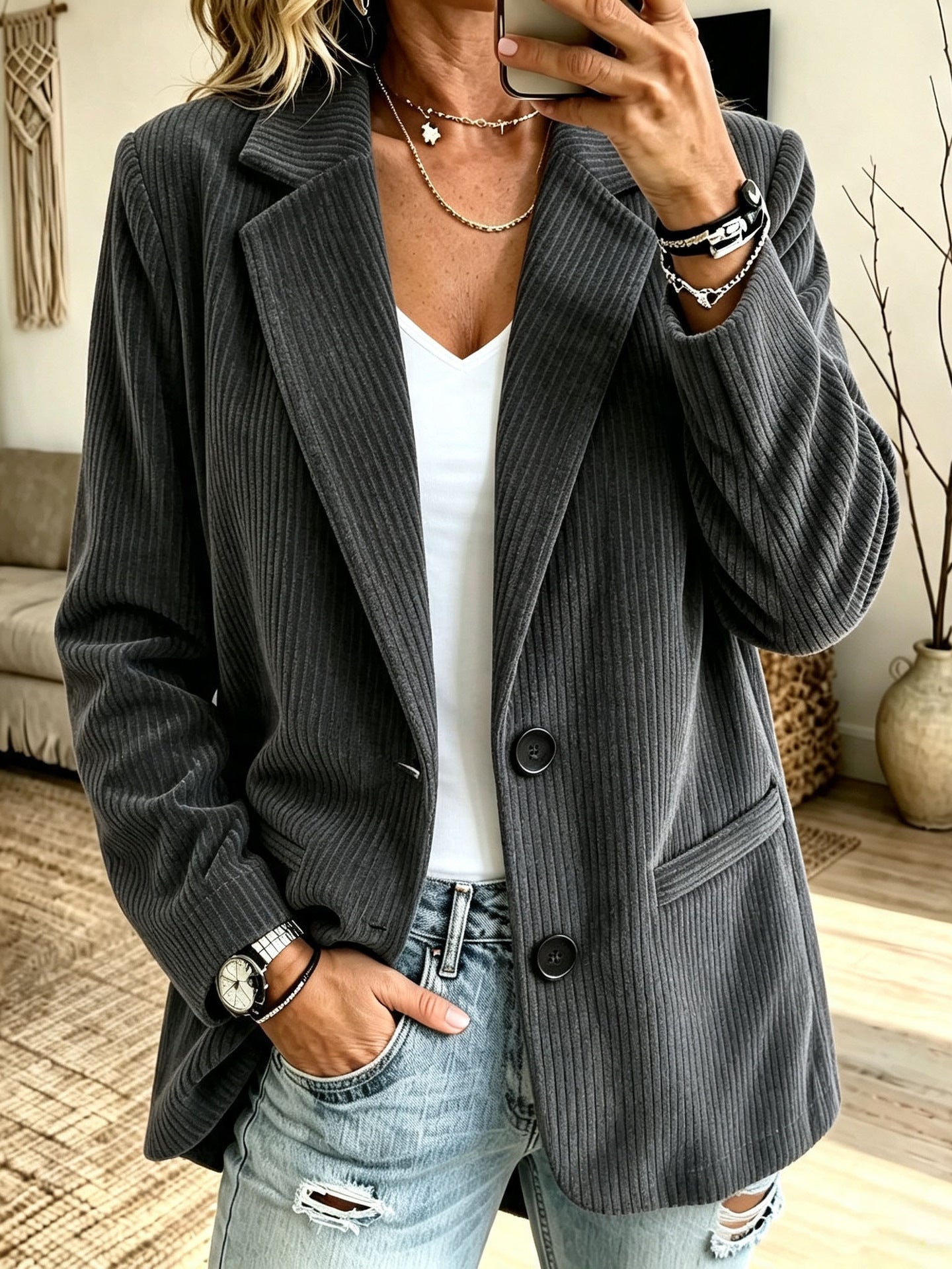 Women’s cord blazer with pinstripe look and oversized cut Chichicherry