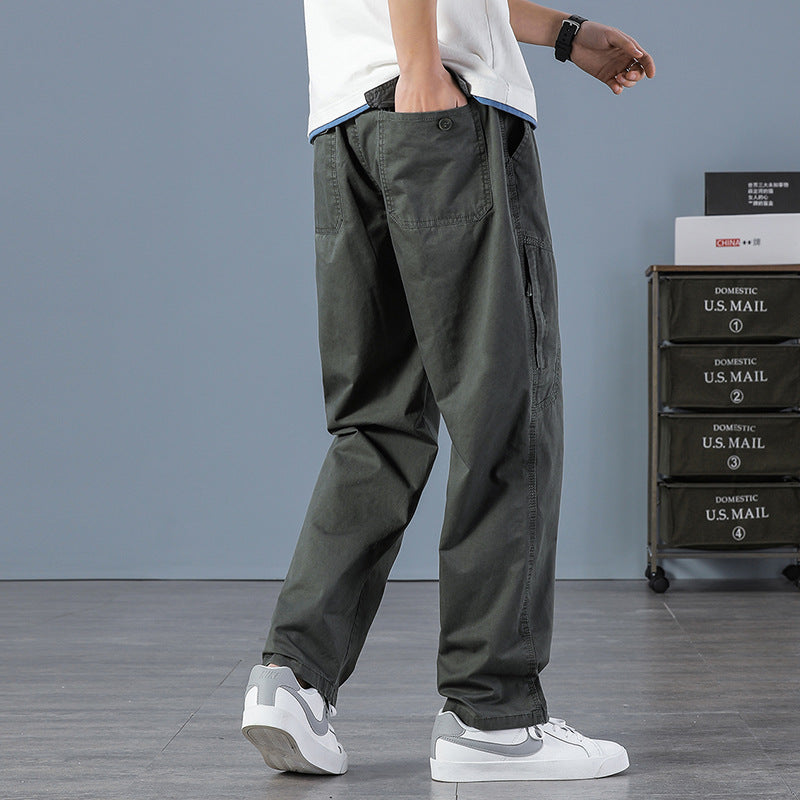 Men's Wide Utility Cargo Pants with Straight Leg, Multiple Pockets & Loose Fit Chichicherry