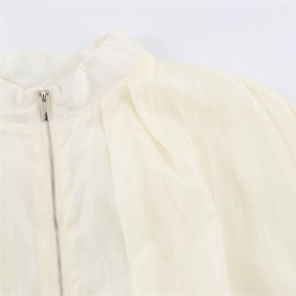 Women's sheer oversized bomber jacket made of lightweight satin organza with balloon sleeves Chichicherry